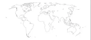 Hemisphere Prints: World map outline on white background