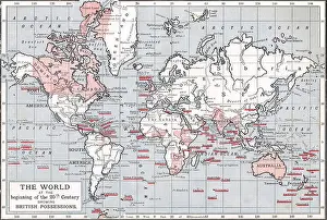 British Empire Prints: World map showing British possessions at the beginning of the 20th century