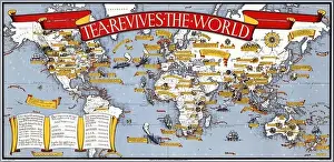 Gill Prints: World Map - Tea Revives the World by Leslie MacDonald Gill, 1940