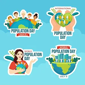 Neighbors Prints: World Population Day Label Flat Cartoon Hand Drawn Templates Background Illustration