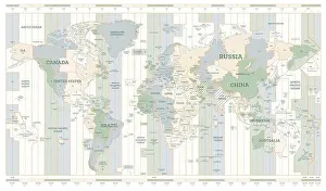 Eurasia Prints: World Time Zones Map. Detailed World Map with Countries Names. Vector Illustration