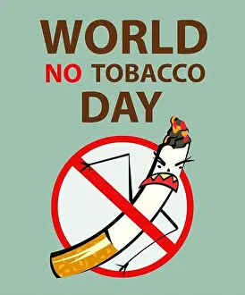 Vape Prints: World no tobacco day poster, crossed evil cigarette, retro style vector illustration