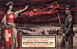 WORLD WAR I - SWITZERLAND, 1914 poster Defend the Borders, 1914 - Dear Fatherland, rest assured, your sons will guard you