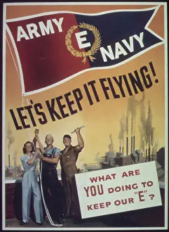Factories Prints: This World War II propaganda poster promotes the Army-Navy Production Award