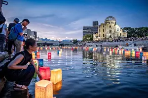 Hiroshima Prints: Wpman float lanterns on the river