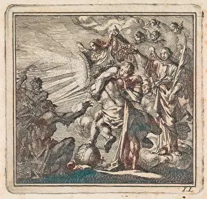 Jan Luyken Prints: Wrestling Party between personifications of Equanimity and self-will