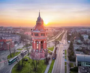 Water Tower Prints: Wroclaw, Poland. Aerial view of historic Water Tower situated in Borek