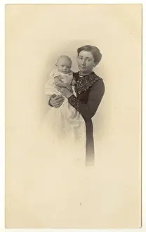 Infants Prints: WW1 era postcard of mother holding her 9 weeks old baby girl - Emily Coombe