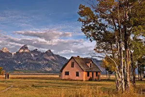 Log Cabin Prints: WY01537-00...WYOMING - Early morning at the historic Moulton Ranch located on Mormon Row in Grand Teton National Park