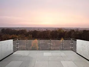 Sky Background Prints: x	 Balcony with a beautiful view of a evening sunlight forest