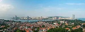 Xiamen, China city skyline from Gulangyu Island in the afternoon