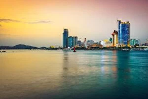 Images Dated 11th June 2014: Xiamen, China skyline at twilight
