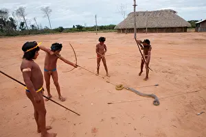 Aboriginal Prints: Xingu indians hunting in the Amazone, Brazil