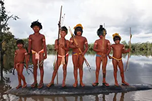 Tribes Prints: Xingu indians hunting in the Amazone, Brazil
