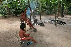 Aboriginal Prints: Xingu indians paint their body, Amazone, Brazil