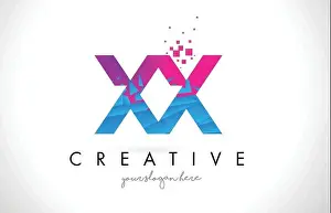 Brand Prints: XX X X Letter Logo with Broken Shattered Blue Pink Triangles Texture Design Vector Illustration
