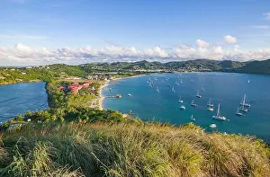 Saint Lucia Prints: Yachts anchoring in famous Rodney Bay, Caribbean Island of Saint Lucia, West indies
