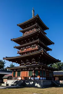 Pleasant Prints: Yakushiji Tenple Pagoda - Yakushiji was constructed by Emperor Tenmu in the 7th century for the recovery of
