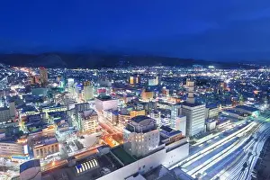 Yamagata, Japan downtown city skyline at twilight in winter