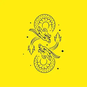 Infinity Prints: yang pose dragon snake culture ancient line logo design vector