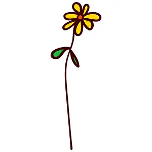 Childlike Prints: Yellow flower in the style of childrens drawing. illustration. Isolated white background