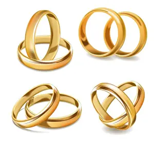 Intertwined Prints: Yellow gold wedding rings and two bands realistic vector collection