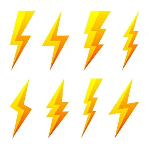 Thunderstorm Prints: Yellow lightning bolt icons isolated on white background