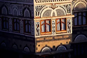 Sanaa Prints: YEMEN, SANA'A, OLD TOWN, LOCAL HOUSE, DETAIL OF WINDOWS