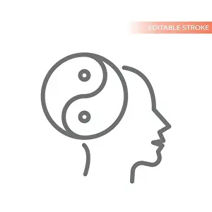 Editable Stroke Prints: Yin and yang Zen mind line icon. Harmony and balance, meditation outline vector