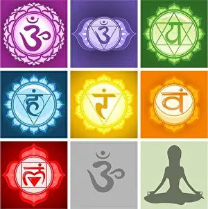 Lotus Position Prints: Yoga Chakras symbols collection