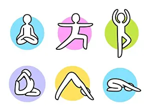 Asana Prints: Yoga doodle icons in color circles
