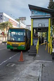Yogyakarta Prints: Yogyakarta, Java, Indonesia. Bus Stop, Jalan Pangeran Mangkubumi Street