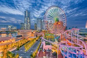 Yokohama, Japan skyline at dusk towards the Minato Mirai district