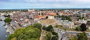 Minster Prints: YORK, UK - AUGUST 28, 2022. An aerial landscape view of York city centre and Minster church in North Yorkshire