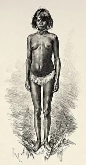 Young australian indigenous aboriginal woman from Kelani River. Queensland, Australia. Old 19th century engraved illustration