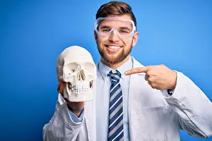 Optimistic Prints: Young blond doctor man with beard and blue eyes wearing coat