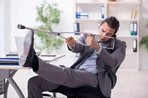 Injured Prints: Young employee after accident at workplace
