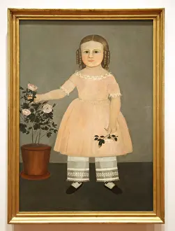 Young Girl Prints: 'Young Girl with Flowers' by Samuel Miller (1807-1853) oil on canvas mounted on board