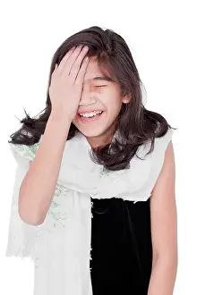 Shawl Prints: Young girl slapping herself on the head, laughing