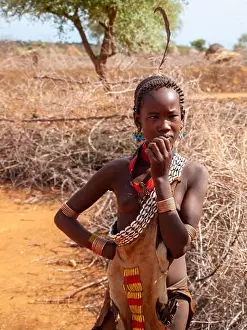 Earrings Prints: Young Hamer girl with traditional dress and jewelry