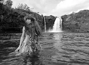 Falls Prints: Young Hawaiian girl, Wai'ale Falls on the Wailuku river near Hilo