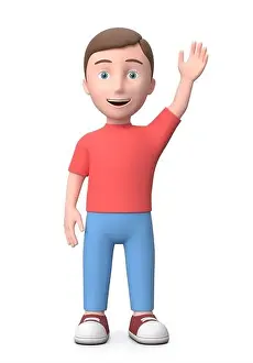 Casual Attire Prints: Young Kid Waving. 3D Cartoon Character Isolated on White