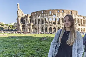 Long Haired Prints: Young, long-haired blonde girl from Spain by the Colosseum in Rome, Italy