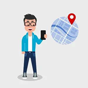 Searching Prints: Young man holding phone using navigation
