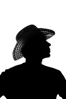 Isolate Prints: young man in a straw hat silhouette - side view