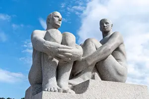 Northern Norway Prints: Two young men II granite statue at the Monolith Plateau by Gustav Vigeland