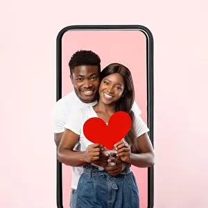 Coming Prints: Young Romantic Black Couple Hugging, Coming Out Cell Screen