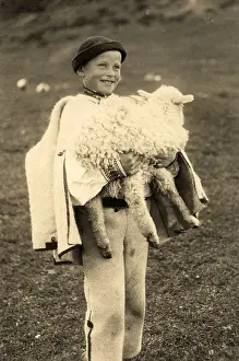 Toned Prints: Young Shepherd Boy Carrying a Baby Lamb