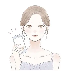 Monthly Prints: Young woman holding smartphone in one hand