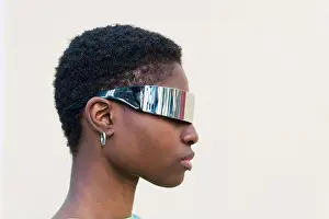 Young Adults Prints: Young woman with short hair wearing smart glasses